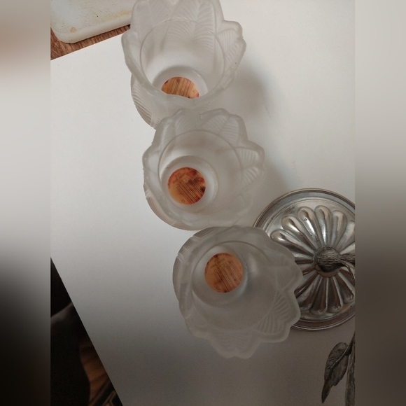 Vintage* 3 Arm Silver Alloy with White Faroy Votive Glass - Picture 4 of 9